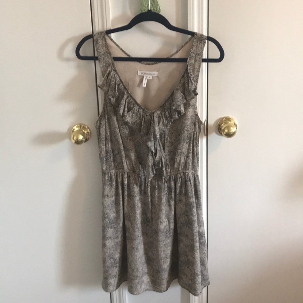 Beige and black polka dotted BCBG dress